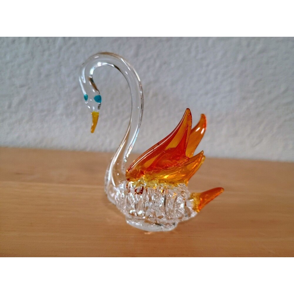 Vintage Handmade Glass Art Swan Yellow Orange